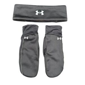 Under Armour Headband & Mitten Glove Set Women's L/XL Black/Reflective Silver